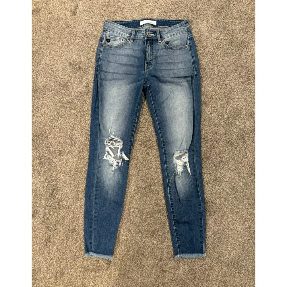 KanCan‎ Jeans Women's 5/26 Blue Denim Distressed Medium Wash Cotton Frayed Hem